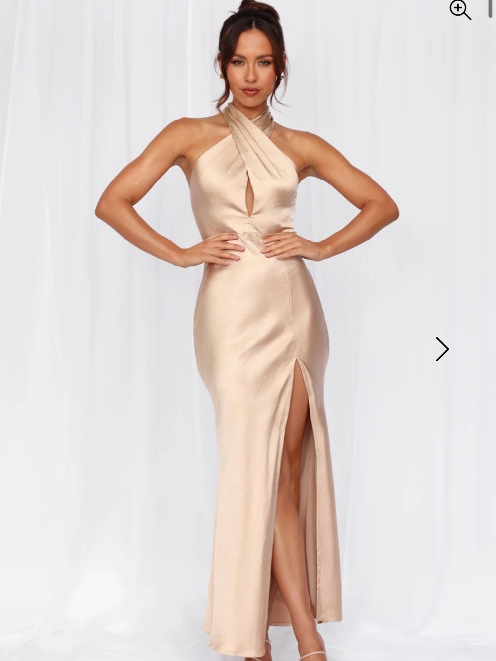 Hello Molly One-Shoulder Satin Gown in Champagne Gold